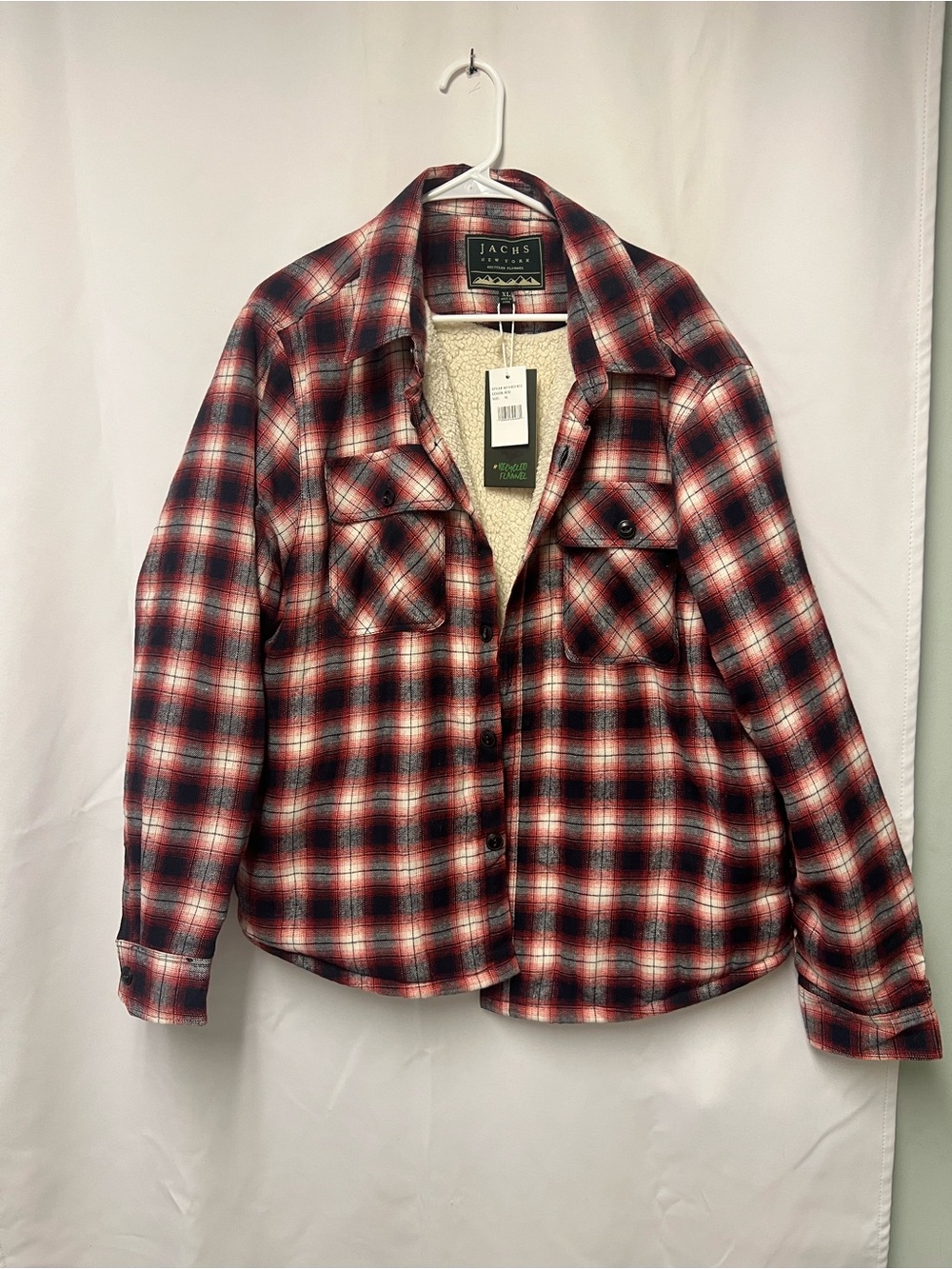 Jachs Red, Black & White Plaid Sherpa-Lined Flannel Jacket